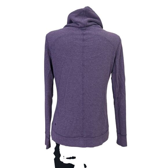 Lululemon Reversible Cowl Neck “In a Cinch” Striped Solid Purple Sweater Sz M - Picture 7 of 10